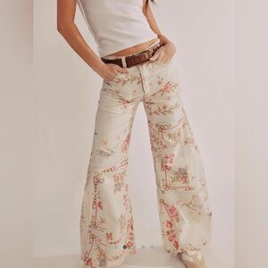 Free People We the Free Eden Floral Printed High Slouchy Flare Jeans